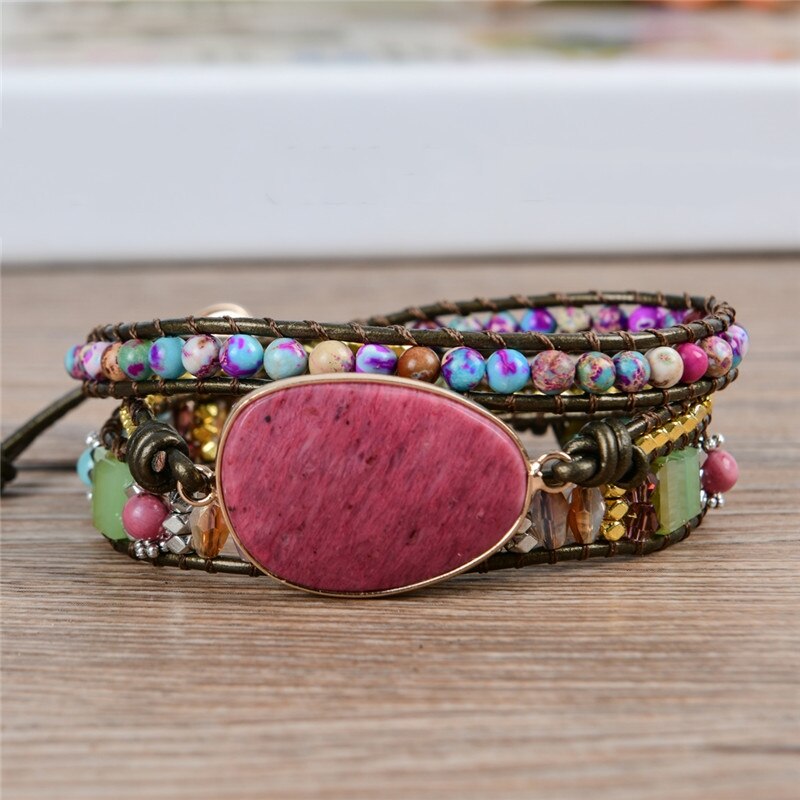 WUNDERSCHOENES WICKELARMBAND MIT PERLEN UND NATURSTEIN